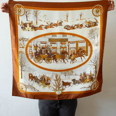 Vintage Hermes 1975 L'Hiver en Poste Silk Scarf