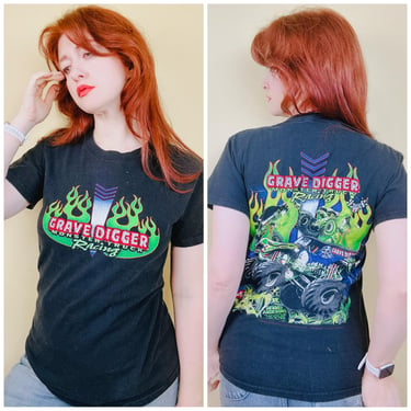 Y2k 2000 Grave Digger Graphic Tee / Vintage Black Cotton Monster Truck Shirt / Small 