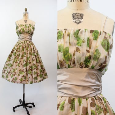 1950s ORGANZA rose print dress xs | new fall winter 