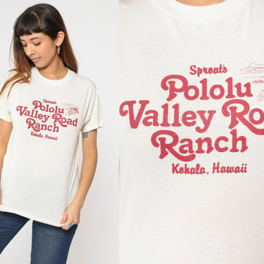 90s Hawaii Graphic T-Shirt Sprout's Pololu Valley Road Ranch T-Shirt Kokala Hanes Fifty-Fifty Vintage Tee Off-White Single Stitch Small 