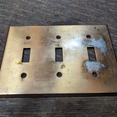 Vintage Mid Century Brass Light Switch Cover 3 Gang