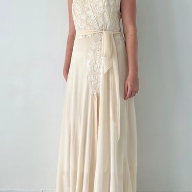 Handmade 1930's Powder Silk Chiffon Slip with Cream Lace