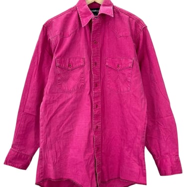 Vintage 90's Wrangler Brushpopper Pink Canvas Western Shirt 15.5x34 USA