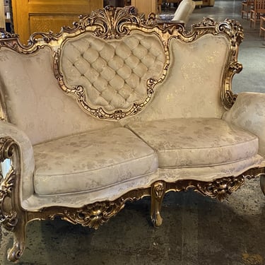 French Provincial Loveseat w Gold Ornate Accent