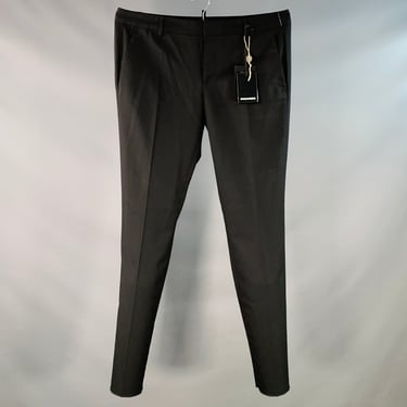 DSQUARED2 Size L Black Virgin Wool Blend Flat Front Dress Pants