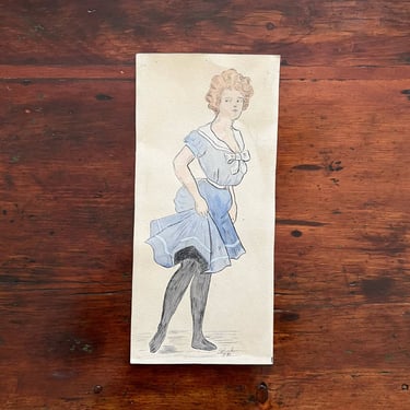 Edwardian Ink and Watercolor of a Woman  