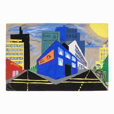 J. Blakley Gouache Painting on Paper Art Class Chicago Skyline Mid-Century 