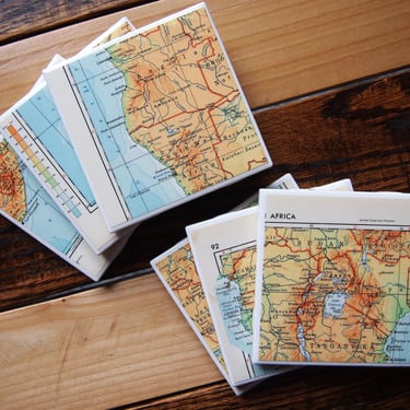1962 Southern Africa Vintage Map Coaster Set of 6. Africa Map. Kenya Gift. Angola Map. Congo Gift. South African. History Gift Africa Travel 