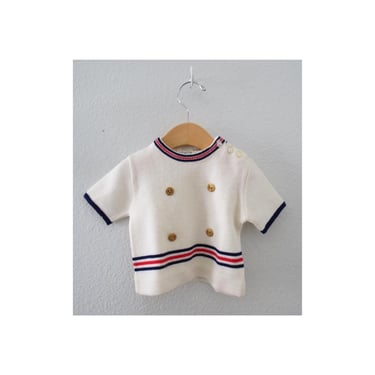 Vintage Baby Boys Sailor Top - Toddler Boy Knit Nautical Pullover Sweater Shirt - Size 18 Months 