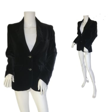 1970's Black Cotton Velvet 2 Button Suit Coat I Blazer I Jacket I Sz Med I Roos Atkins 