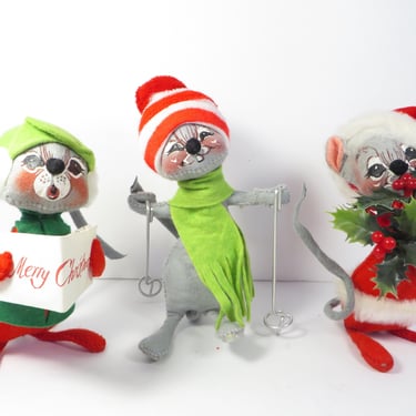 Vintage Annalee Mobilitee Christmas Mice - 3 Annalee Mobilitee Mice 