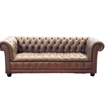 Vintage Tufted Gold Chesterfield Sofa by Action Furniture in Real, Quality Leather 