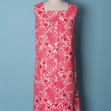 1960s Neon Floral Print Sleeveless Button Down Dress by Kickaway 