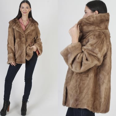 Autumn Haze Mink Short Waist Coat, Genuine Real Honey Color, Womens Cropped Jacket, Fur Back Collar Waistcoat 