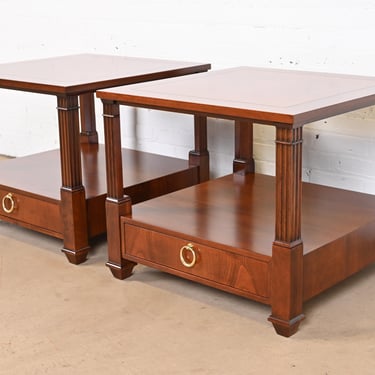 Baker Furniture French Regency Cherry Wood Two-Tier Nightstands or End Tables, Newly Refinished