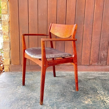 1950s Danish Teak + Leather Armchair Dining Chair Farso Stolefabrik Poul Erik Jorgensen 