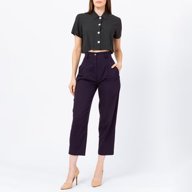 Vintage 80s Navy Blue High Waisted Ankle Pants - Extra Small, 24