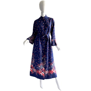 70s Daisies Denim Dress / Vintage Psychedelic Hawaiian Dress / 1970s Maxi Summer Dress 