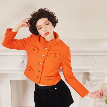 60s Orange Blazer - Boxy Jacket with Gold Buttons Small by Vilano 
