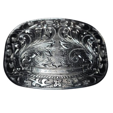 Large Silver Plate Mexican Western Vaquero Bronc Cowboy Engraved Belt Buckle M27 