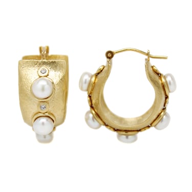 One-of-a-Kind Wide Hoops with Diamonds &amp; Pearls