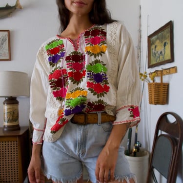 Vintage 70's Mexican Embroidered Blouse 