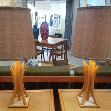 Pair Mid-Century Modern 1950's Bamboo / Rattan Table Lamps 