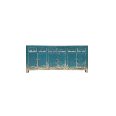 Chinese Distressed Teal Blue Sideboard Buffet Table Cabinet Credenza ws4065E 