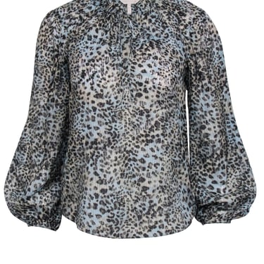 Rebecca Taylor - Light Blue & Tan Sheer Leopard Print Blouse Sz 00