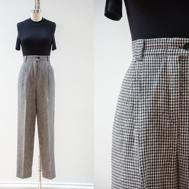 high waisted pants | 80s 90s vintage ESCADA black white checkered plaid dark academia wool trousers 