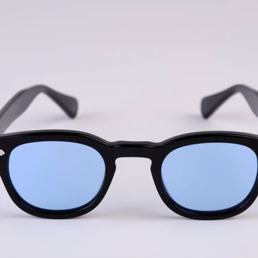 Small - New York Eye_rish  Causeway Glasses Black with Blue lenses. 