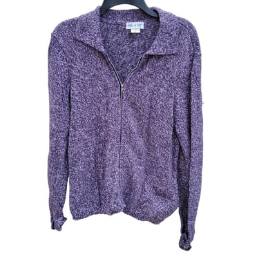 Blair Purple White Cotton Blend Full Zip Sweater Extra Long Sleeves SML? Medium 