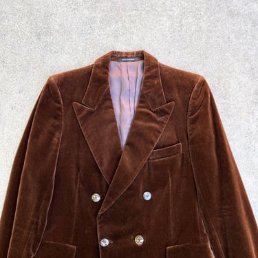 Vintage 70s 80s Ah Men Brown Cotton Velvet Double Breasted Jacket Blazer 