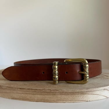 Vintage Handmade Brown Argentina Made Genuine Leather Chunky Buckle Belt - L 