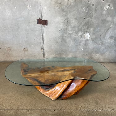 Vintage Freeform Base Glass Top Coffee Table by Ken Green