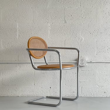 Tubular Chrome and Cane Chair with Floating Seat, 1970s
