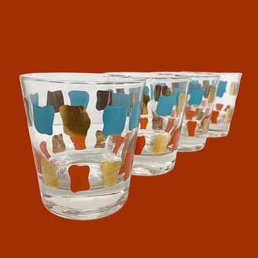 Vintage Whiskey Glasses Retro 1960s Mid Century Modern + Federal Glass + Fantasia + Set of 4 + Cocktails + Rocks Glass + MCM Atomic Barware 