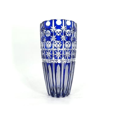 Cobalt blue cut crystal bohemian vase, 1960s - vintage crystal vase - art deco vase - art deco design 