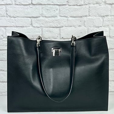 The Row Leather Tote, Black/Silver