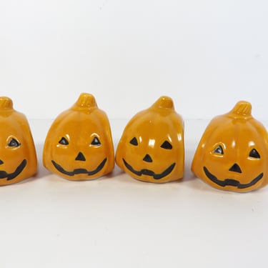 Vintage Ceramic Jack O Lantern Napkin Ring Holders 