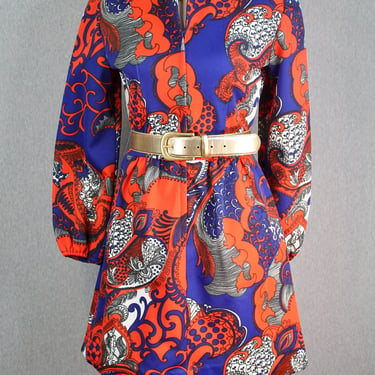 1960s 1970s - Ultra Mod Shirt Dress - Op Art Dress - Mid Century Modern - Size M 