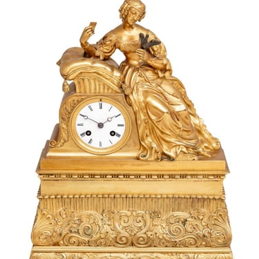 French Empire Gilt Bronze Figural Clock, ca. 1840