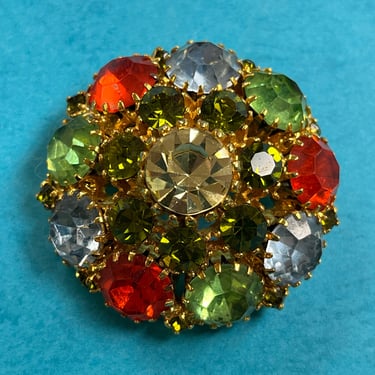 rainbow jeweled brooch 1950s fruit salad circle pin 