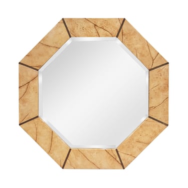 Karl Springer Octagonal Mirror with Superb Artisan Marble Lacquer 1980s