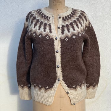 Vintage Cardigan / Hand Knit 100% Wool / Intarsia Fishermans Sweater / Knitwear / Nordic / Folk /Gender Neutral Sweater / Deans of Scotland 