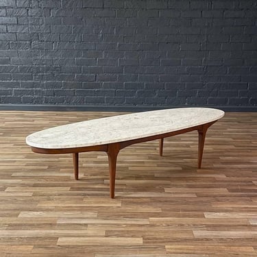 Mid-Century Modern Surfboard Style Marble & Walnut Coffee Table, c.1960’s 