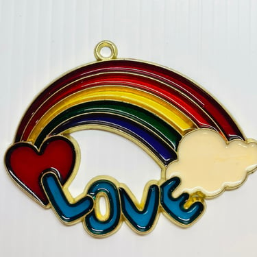 Vintage 1980s Retro Rainbow LOVE L-O-V-E Heart Cloud Groovy Acrylic Sun Catcher Window Charm Stain Glass 