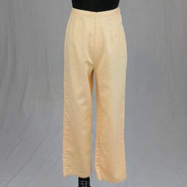 60s Light Yellow Pants - 25" waist - Straight Leg High Rise Waisted - Glenbrooke - Vintage 1960s - 26" inseam Short Petite 