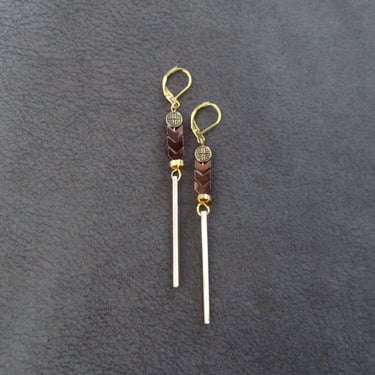 Minimalist brown hematite and gold earrings 