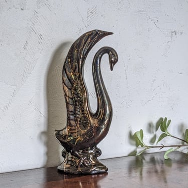 Vintage Black Brown and Copper Art Deco Style Porcelain Swan 